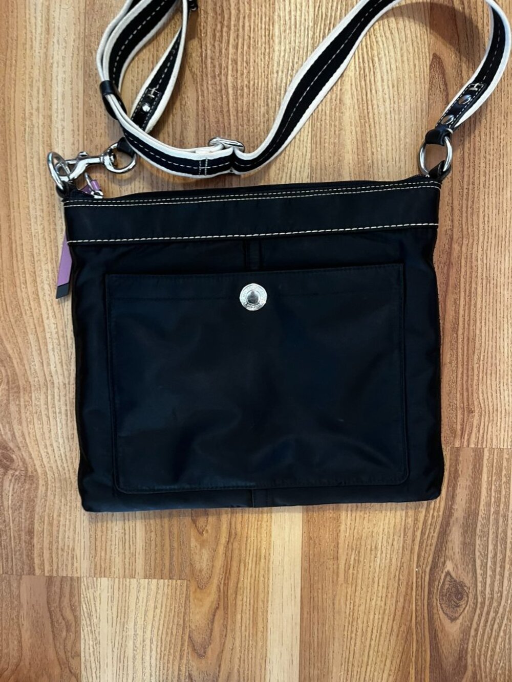 Coach F13329 Black/Purple Nylon Hamptons Weekend Nylon Crossbody Bag